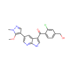 COc1c(-c2cnc3[nH]cc(C(=O)c4ccc(CO)cc4Cl)c3c2)cnn1C ZINC000473089562