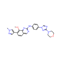 COc1c(-c2cnn(C)c2)ccc2cnc(Nc3ccc(-n4cnc(N5CCOCC5)n4)cc3)nc12 ZINC000071317059