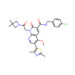 COc1c(-c2sc(C)nc2C)cnc2c1cc(C(=O)NCc1ccc(Cl)cc1)c(=O)n2CC(=O)N1CC(C)(C)C1 ZINC000205332705