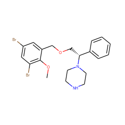 COc1c(Br)cc(Br)cc1COC[C@H](c1ccccc1)N1CCNCC1 ZINC000022926808