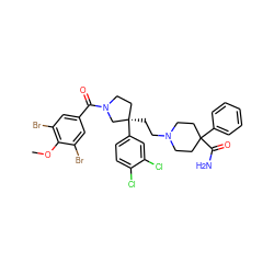 COc1c(Br)cc(C(=O)N2CC[C@@](CCN3CCC(C(N)=O)(c4ccccc4)CC3)(c3ccc(Cl)c(Cl)c3)C2)cc1Br ZINC000095606441