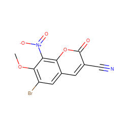 COc1c(Br)cc2cc(C#N)c(=O)oc2c1[N+](=O)[O-] ZINC000725326920