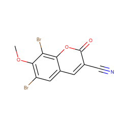 COc1c(Br)cc2cc(C#N)c(=O)oc2c1Br ZINC000725326992