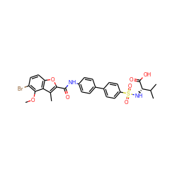 COc1c(Br)ccc2oc(C(=O)Nc3ccc(-c4ccc(S(=O)(=O)N[C@H](C(=O)O)C(C)C)cc4)cc3)c(C)c12 ZINC000028528569