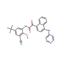 COc1c(C#N)cc(C(C)(C)C)cc1NC(=O)C(=O)c1ccc(Nc2ccncc2)c2ccccc12 ZINC000058538115