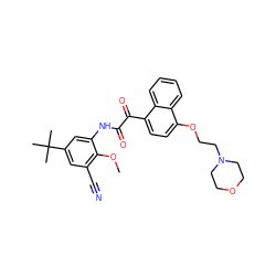 COc1c(C#N)cc(C(C)(C)C)cc1NC(=O)C(=O)c1ccc(OCCN2CCOCC2)c2ccccc12 ZINC000058506449