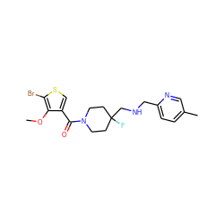 COc1c(C(=O)N2CCC(F)(CNCc3ccc(C)cn3)CC2)csc1Br ZINC000064549298