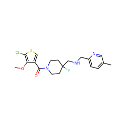 COc1c(C(=O)N2CCC(F)(CNCc3ccc(C)cn3)CC2)csc1Cl ZINC000064548819