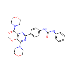 COc1c(C(=O)N2CCOCC2)nc(-c2ccc(NC(=O)Nc3ccccc3)cc2)nc1N1CCOCC1 ZINC000205767843