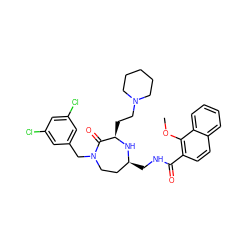 COc1c(C(=O)NC[C@H]2CCN(Cc3cc(Cl)cc(Cl)c3)C(=O)[C@@H](CCN3CCCCC3)N2)ccc2ccccc12 ZINC000206898121