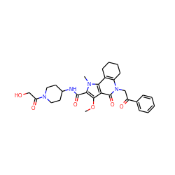 COc1c(C(=O)NC2CCN(C(=O)CO)CC2)n(C)c2c3c(n(CC(=O)c4ccccc4)c(=O)c12)CCCC3 ZINC000095558574