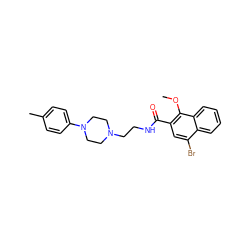 COc1c(C(=O)NCCN2CCN(c3ccc(C)cc3)CC2)cc(Br)c2ccccc12 ZINC000013761266