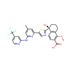 COc1c(C(=O)O)ccc2c1CCC[C@@]2(O)c1ncc(-c2cc(C)cc(Nc3cc(C(F)(F)F)ccn3)n2)s1 ZINC000142058029