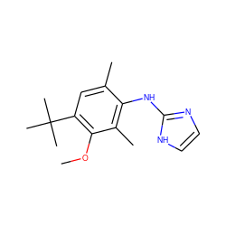 COc1c(C(C)(C)C)cc(C)c(Nc2ncc[nH]2)c1C ZINC000013760749