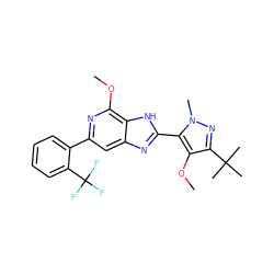 COc1c(C(C)(C)C)nn(C)c1-c1nc2cc(-c3ccccc3C(F)(F)F)nc(OC)c2[nH]1 ZINC000140647510