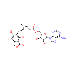 COc1c(C)c2c(c(O)c1C/C=C(\C)CCC(=O)OC[C@@H]1O[C@H](n3cnc4c(N)ncnc43)[C@@H](O)[C@H]1O)C(=O)OC2 ZINC000103224802