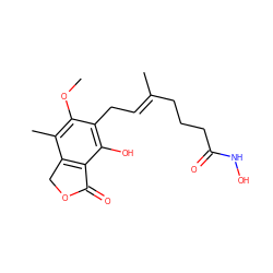 COc1c(C)c2c(c(O)c1C/C=C(\C)CCCC(=O)NO)C(=O)OC2 ZINC000028870028