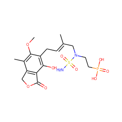 COc1c(C)c2c(c(O)c1C/C=C(\C)CN(CCP(=O)(O)O)S(N)(=O)=O)C(=O)OC2 ZINC000036338582