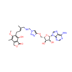 COc1c(C)c2c(c(O)c1C/C=C(\C)CNCn1cc(OC[C@@H]3O[C@H](n4cnc5c(N)ncnc54)[C@@H](O)[C@H]3O)nn1)C(=O)OC2 ZINC000066073824