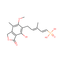 COc1c(C)c2c(c(O)c1C/C=C(C)/C=C/P(=O)(O)O)C(=O)OC2 ZINC000036338569