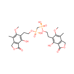 COc1c(C)c2c(c(O)c1CCO[P@@](=O)(O)C[P@@](=O)(O)OCCc1c(O)c3c(c(C)c1OC)COC3=O)C(=O)OC2 ZINC000027753285