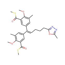 COc1c(C)cc(C(=CCCCc2nnc(C)o2)c2cc(C)c(OC)c(C(=O)SC)c2)cc1C(=O)SC ZINC000028711716