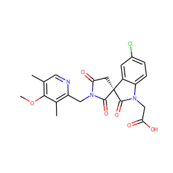 COc1c(C)cnc(CN2C(=O)C[C@@]3(C2=O)C(=O)N(CC(=O)O)c2ccc(Cl)cc23)c1C ZINC000014976790