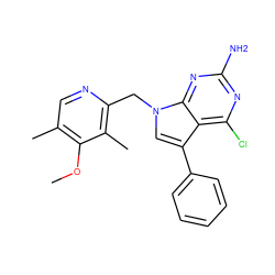 COc1c(C)cnc(Cn2cc(-c3ccccc3)c3c(Cl)nc(N)nc32)c1C ZINC000095562118