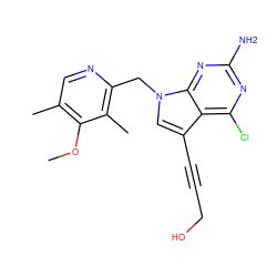 COc1c(C)cnc(Cn2cc(C#CCO)c3c(Cl)nc(N)nc32)c1C ZINC000095562953