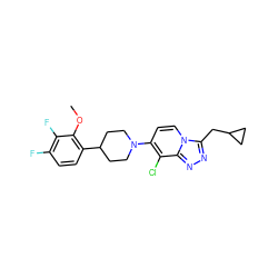 COc1c(C2CCN(c3ccn4c(CC5CC5)nnc4c3Cl)CC2)ccc(F)c1F ZINC000095557882