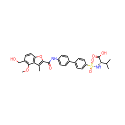 COc1c(CO)ccc2oc(C(=O)Nc3ccc(-c4ccc(S(=O)(=O)N[C@H](C(=O)O)C(C)C)cc4)cc3)c(C)c12 ZINC000028528859