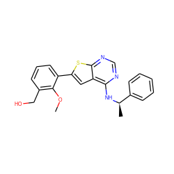 COc1c(CO)cccc1-c1cc2c(N[C@H](C)c3ccccc3)ncnc2s1 ZINC000653697838