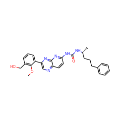 COc1c(CO)cccc1-c1cnc2ccc(NC(=O)N[C@H](C)CCCc3ccccc3)nc2n1 ZINC000169704084