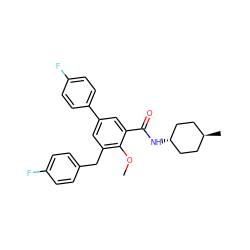 COc1c(Cc2ccc(F)cc2)cc(-c2ccc(F)cc2)cc1C(=O)N[C@H]1CC[C@H](C)CC1 ZINC000653844300