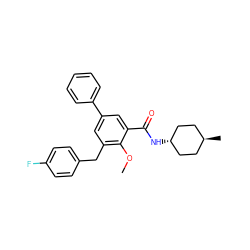 COc1c(Cc2ccc(F)cc2)cc(-c2ccccc2)cc1C(=O)N[C@H]1CC[C@H](C)CC1 ZINC000653847662