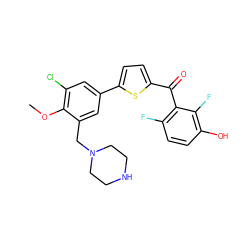 COc1c(Cl)cc(-c2ccc(C(=O)c3c(F)ccc(O)c3F)s2)cc1CN1CCNCC1 ZINC001772620011