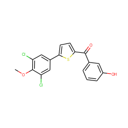 COc1c(Cl)cc(-c2ccc(C(=O)c3cccc(O)c3)s2)cc1Cl ZINC001772648908