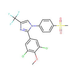 COc1c(Cl)cc(-c2nc(C(F)(F)F)cn2-c2ccc(S(C)(=O)=O)cc2)cc1Cl ZINC000013762154