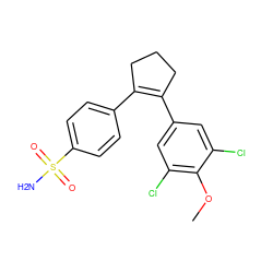 COc1c(Cl)cc(C2=C(c3ccc(S(N)(=O)=O)cc3)CCC2)cc1Cl ZINC000013744284