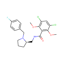 COc1c(Cl)cc(Cl)c(OC)c1C(=O)NC[C@H]1CCCN1Cc1ccc(F)cc1 ZINC000013820605