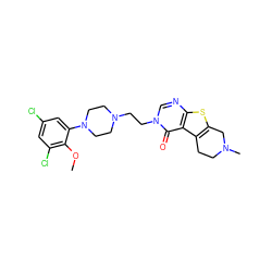 COc1c(Cl)cc(Cl)cc1N1CCN(CCn2cnc3sc4c(c3c2=O)CCN(C)C4)CC1 ZINC000028530597