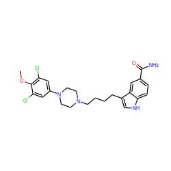 COc1c(Cl)cc(N2CCN(CCCCc3c[nH]c4ccc(C(N)=O)cc34)CC2)cc1Cl ZINC000013582432