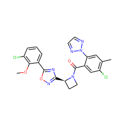 COc1c(Cl)cccc1-c1nc([C@@H]2CCN2C(=O)c2cc(Cl)c(C)cc2-n2nccn2)no1 ZINC000218103107