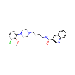 COc1c(Cl)cccc1N1CCN(CCCCNC(=O)c2cnc3ccccc3c2)CC1 ZINC000473247092