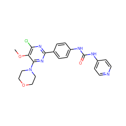 COc1c(Cl)nc(-c2ccc(NC(=O)Nc3ccncc3)cc2)nc1N1CCOCC1 ZINC000118176277