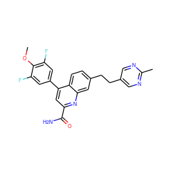 COc1c(F)cc(-c2cc(C(N)=O)nc3cc(CCc4cnc(C)nc4)ccc23)cc1F ZINC000221616679