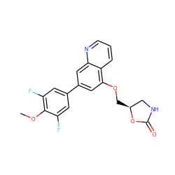 COc1c(F)cc(-c2cc(OC[C@H]3CNC(=O)O3)c3cccnc3c2)cc1F ZINC000147808999