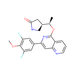 COc1c(F)cc(-c2cc3ncccc3c(O[C@H](C)[C@H]3CNC(=O)C3)n2)cc1F ZINC000141844759