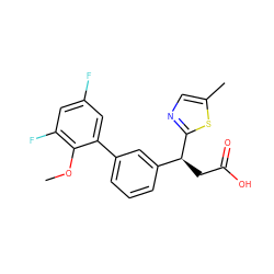 COc1c(F)cc(F)cc1-c1cccc([C@H](CC(=O)O)c2ncc(C)s2)c1 ZINC001772618808