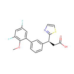 COc1c(F)cc(F)cc1-c1cccc([C@H](CC(=O)O)c2nccs2)c1 ZINC001772642786